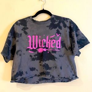 Spirit Halloween “Wicked” Grey Tie Dye Crop Tee